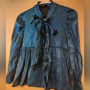 Sister Jane Peplum ruffled metallic blouse